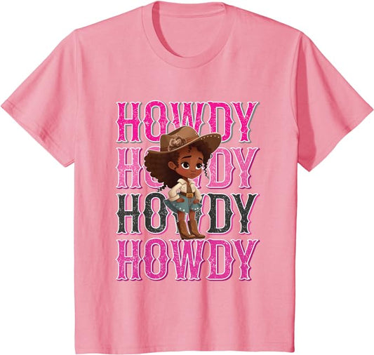 Youth Black Cowgirl Howdy T-Shirt: Sizes 2T-Large